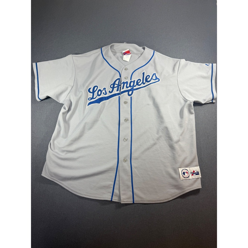 Vintage Majestic Los Angeles Dodgers MLB Baseball tJersey Gray Blue Mens 2X XXL
